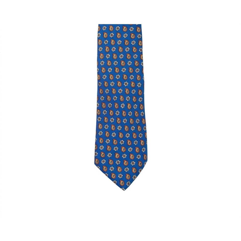 NEW KITON men's printed silk tie in blue